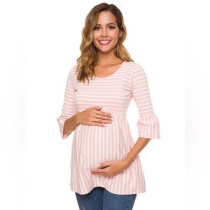 Stripes Peplum 3/4 Sleeve Maternity Top